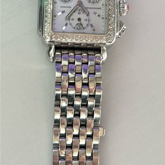 MICHELE Deco Stainless Diamond Watch With Addl Black Alligator Watch Band - Picture 7 of 14